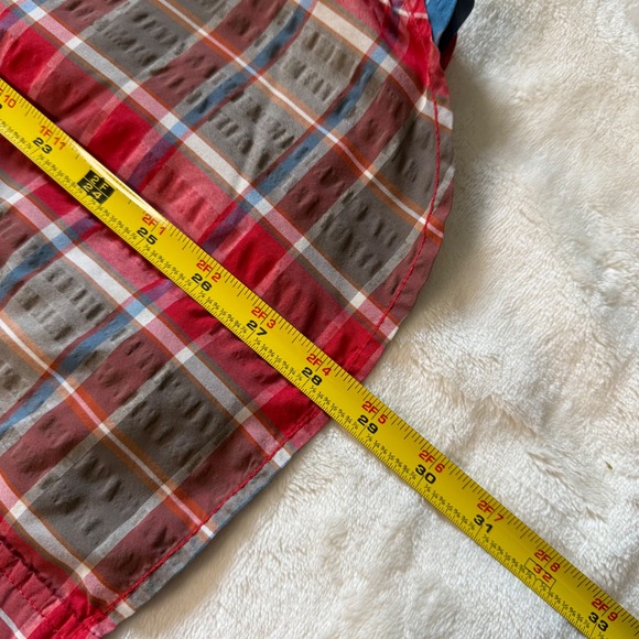 The North Face Mens Short Sleeve Plaid Button Down Shirt Red Brown CEY2 Size M - Picture 10 of 11